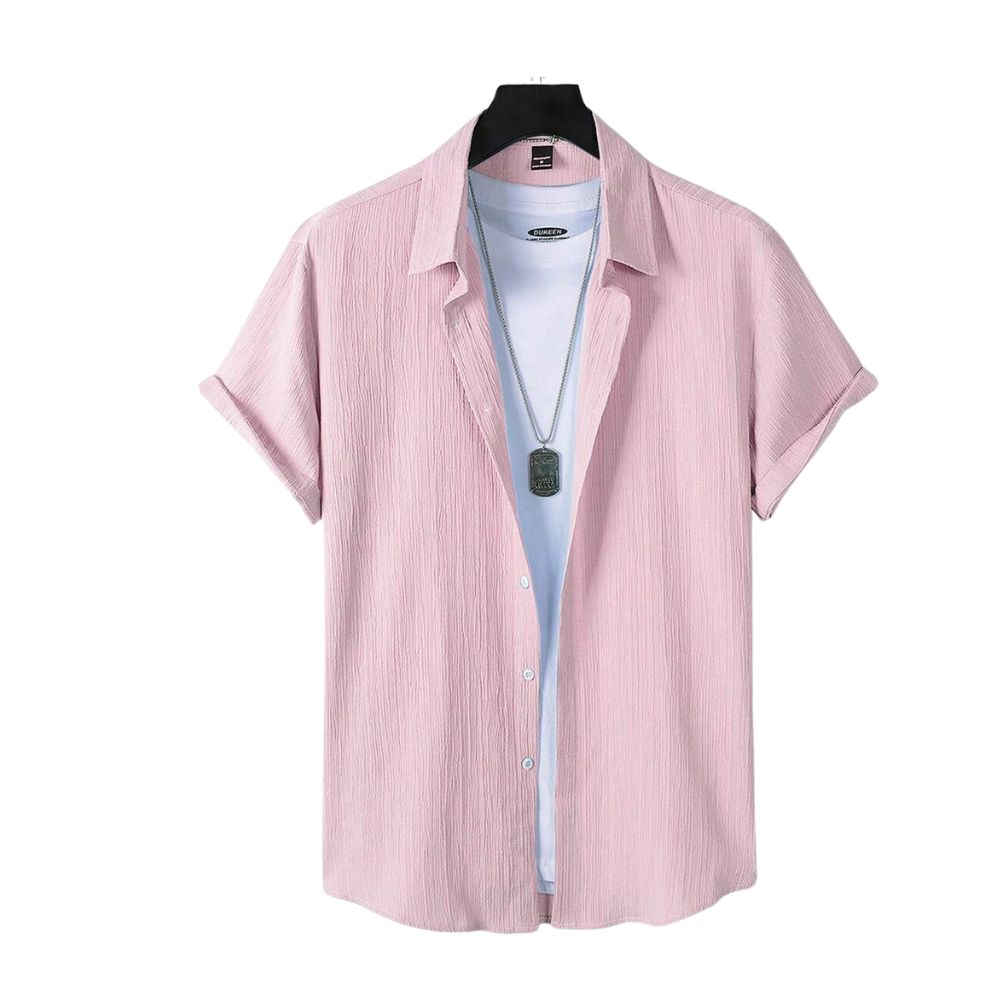 Camisa Vinser Santos rosa de manga curta com colarinho aberto