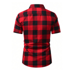 Parte traseira da Camisa Vinser São Joaquim masculina com estampa xadrez vermelha e preta