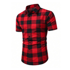 Camisa Vinser São Joaquim masculina de manga curta com estampa xadrez vermelha e preta em vista frontal