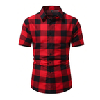 Camisa Vinser São Joaquim masculina de manga curta com estampa xadrez vermelha e preta