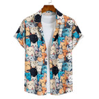 Camisa Vinser Saquarema de manga curta com estampa de gatos coloridos