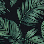 Close da estampa da Camisa Vinser Selva Costeira, com folhas tropicais em tons de verde sobre fundo preto, destacando a textura do tecido e a riqueza dos detalhes.
