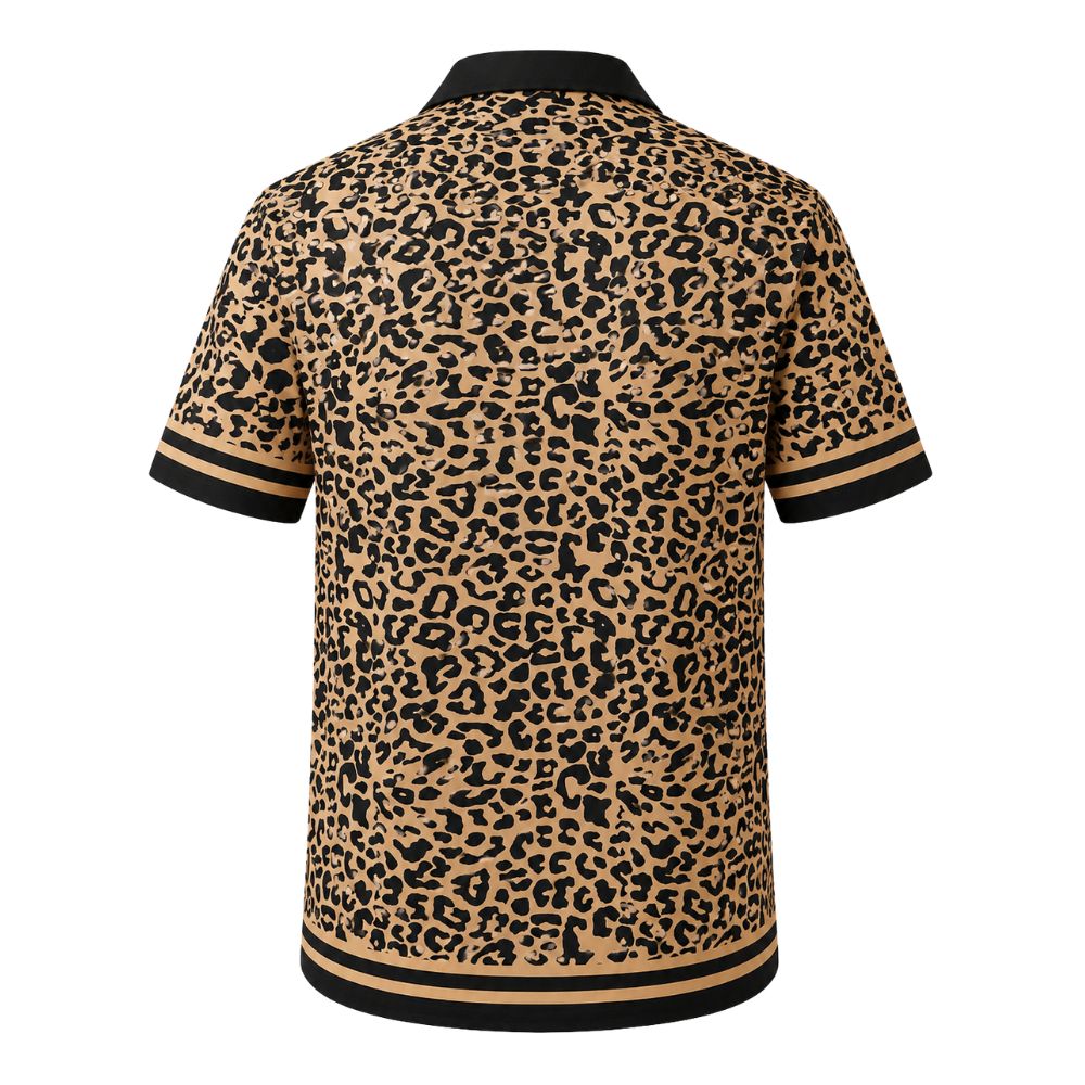 Camisa Vinser Serengeti masculina com estampa de leopardo vista de costas