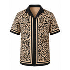 Camisa Vinser Serengeti masculina com estampa de leopardo em bege e preto