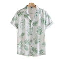 Camisa Vinser Seychelles branca com estampa de folhas verdes e manga curta