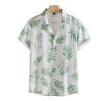 Camisa Vinser Seychelles branca com estampa de folhas verdes e manga curta