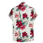 Costas da Camisa Vinser Tulum masculina branca com estampa floral vermelha e verde